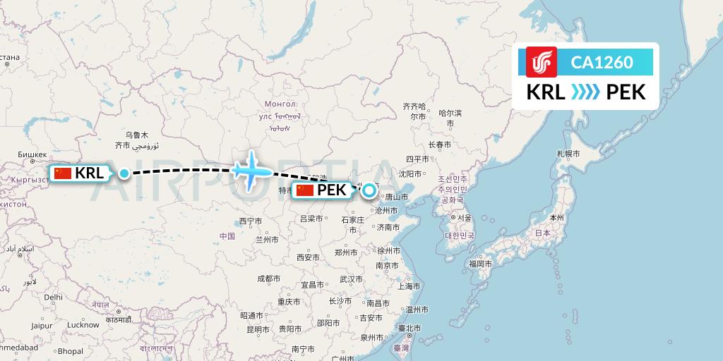 CA1260 Air China Flight Map: Korla to Beijing