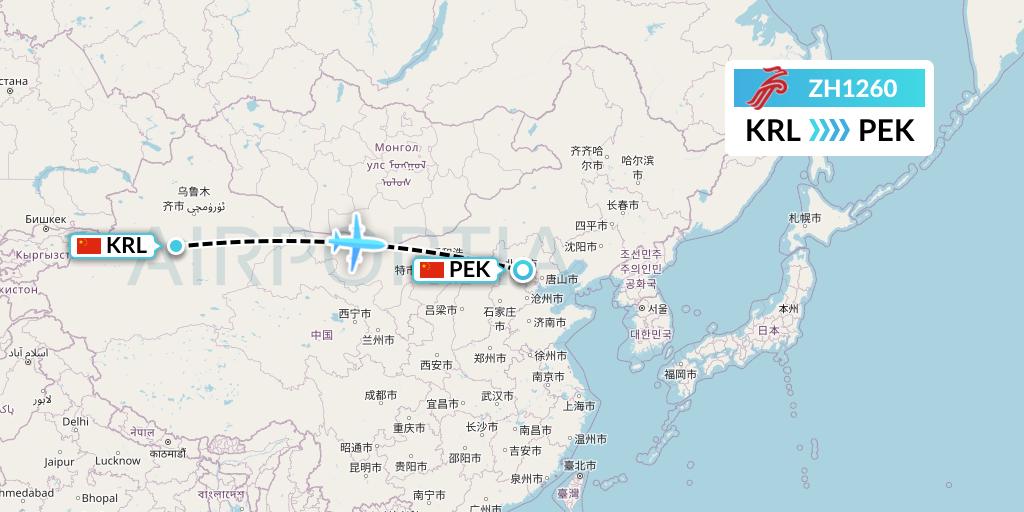 ZH1260 Shenzhen Airlines Flight Map: Korla to Beijing