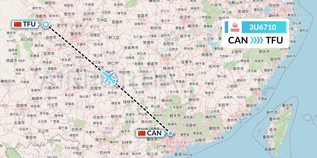 3U6710 Sichuan Airlines Flight Map: Guangzhou to Chengdu