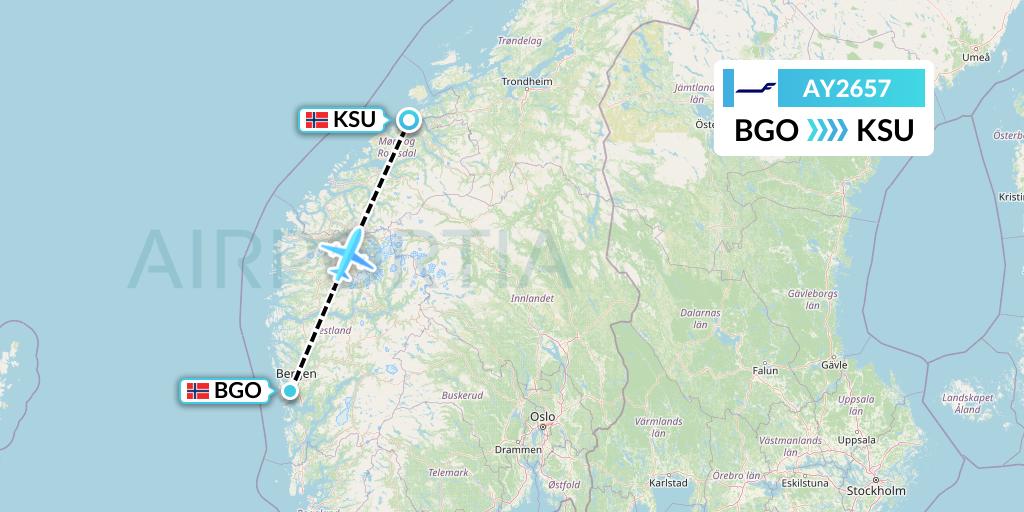 AY2657 Finnair Flight Map: Bergen to Kristiansund