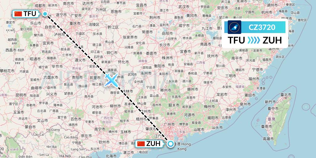 CZ3720 China Southern Airlines Flight Map: Chengdu to Zhuhai