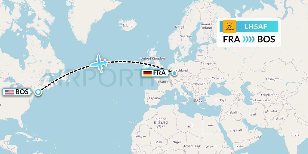 LH5AF Lufthansa Flight Map: Frankfurt to Boston