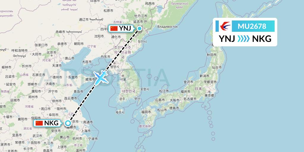 MU2678 China Eastern Airlines Flight Map: Yanji to Nanjing