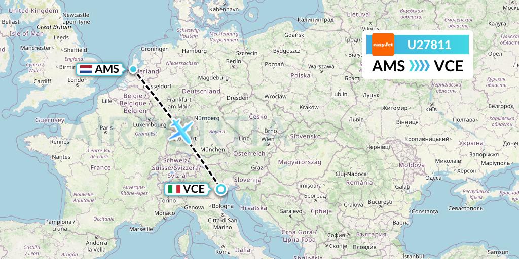 U27811 EasyJet Flight Map: Amsterdam to Venice