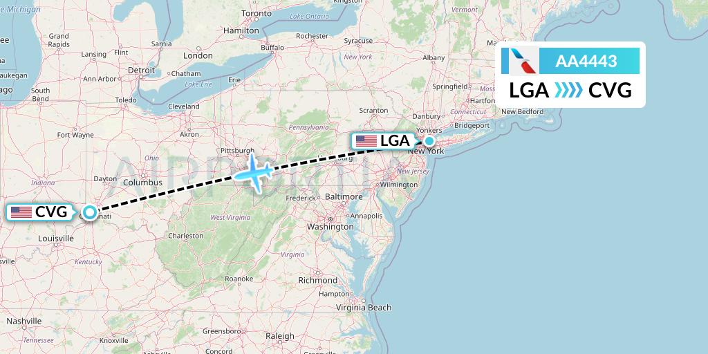 AA4443 American Airlines Flight Map: New York to Cincinnati