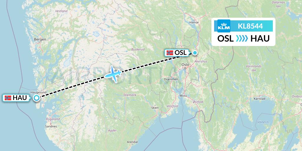 KL8544 KLM Flight Map: Oslo to Haugesund