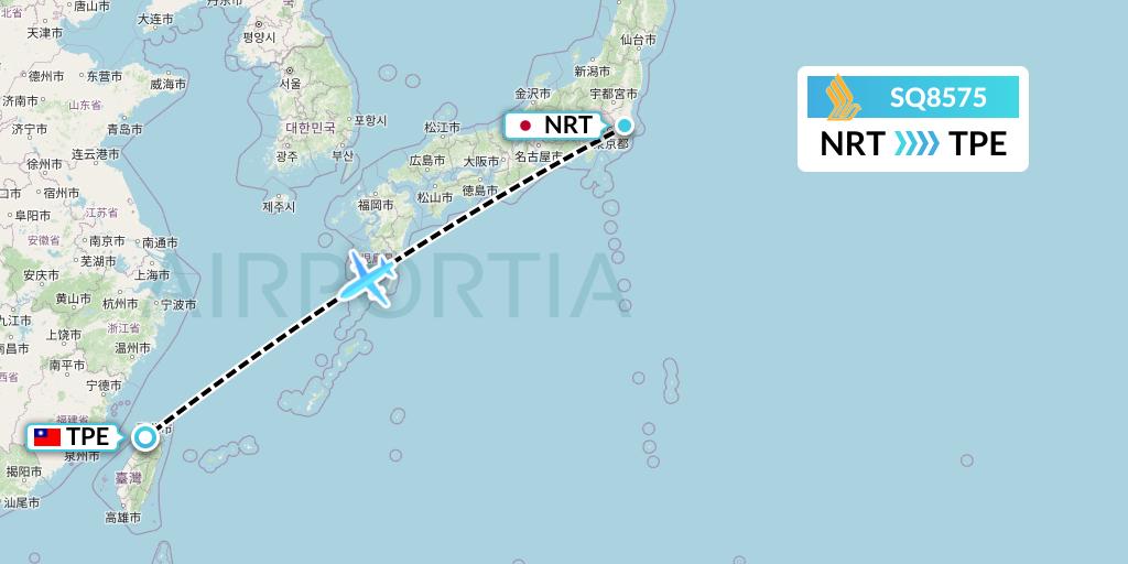 SQ8575 Singapore Airlines Flight Map: Tokyo to Taipei