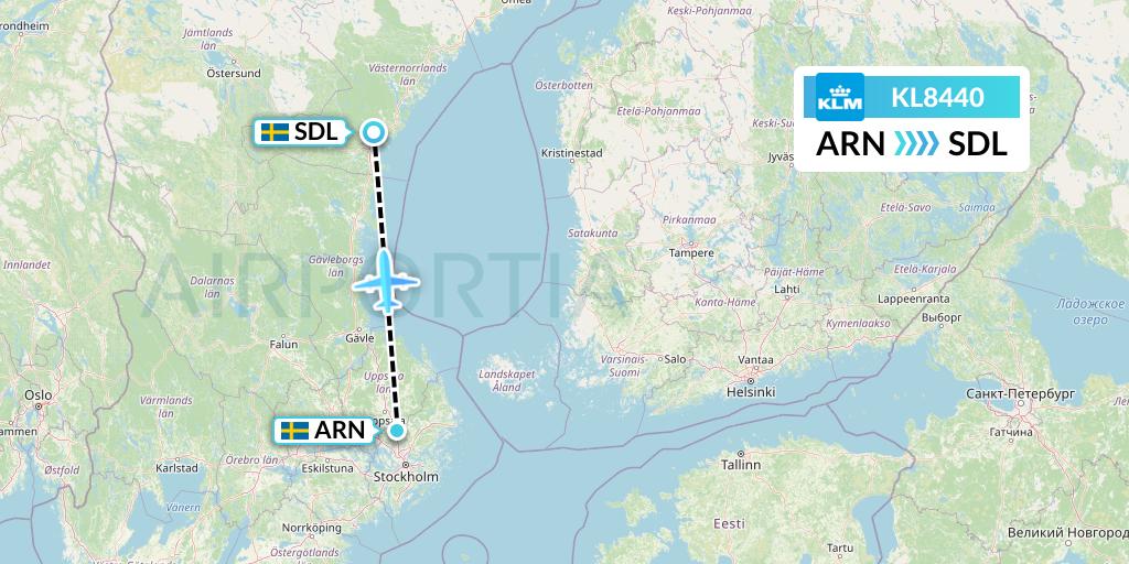 KL8440 KLM Flight Map: Stockholm to Sundsvall