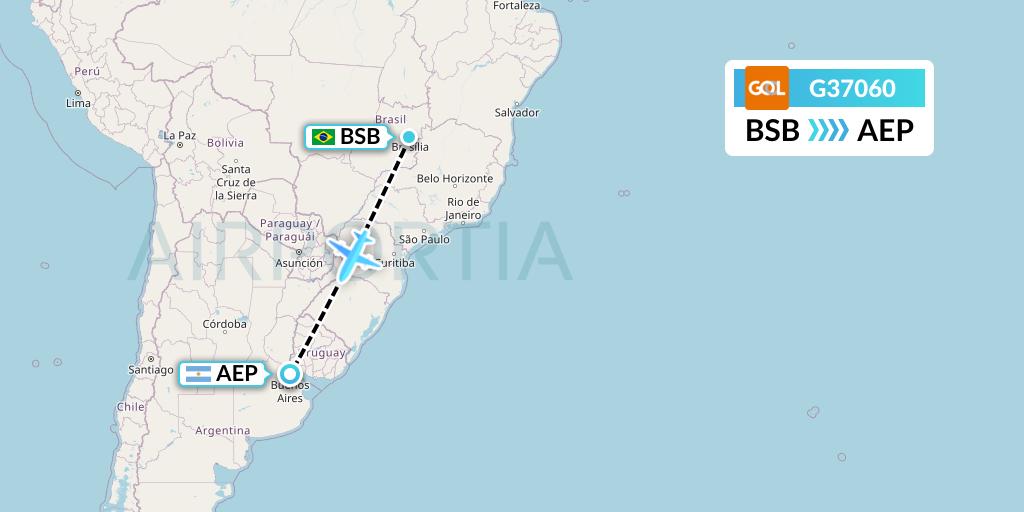 G37060 GOL Transportes Aeros Flight Map: Brasilia to Buenos Aires
