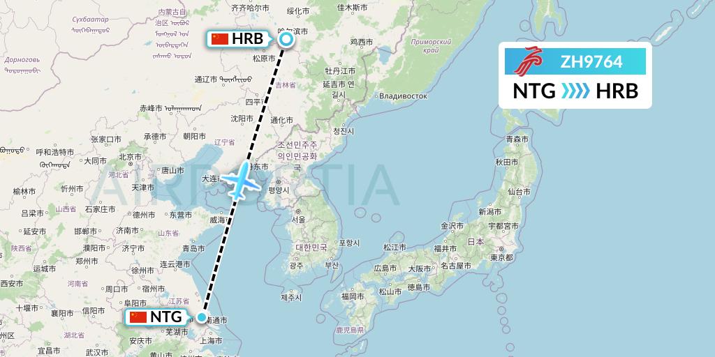 ZH9764 Shenzhen Airlines Flight Map: Nantong to Harbin
