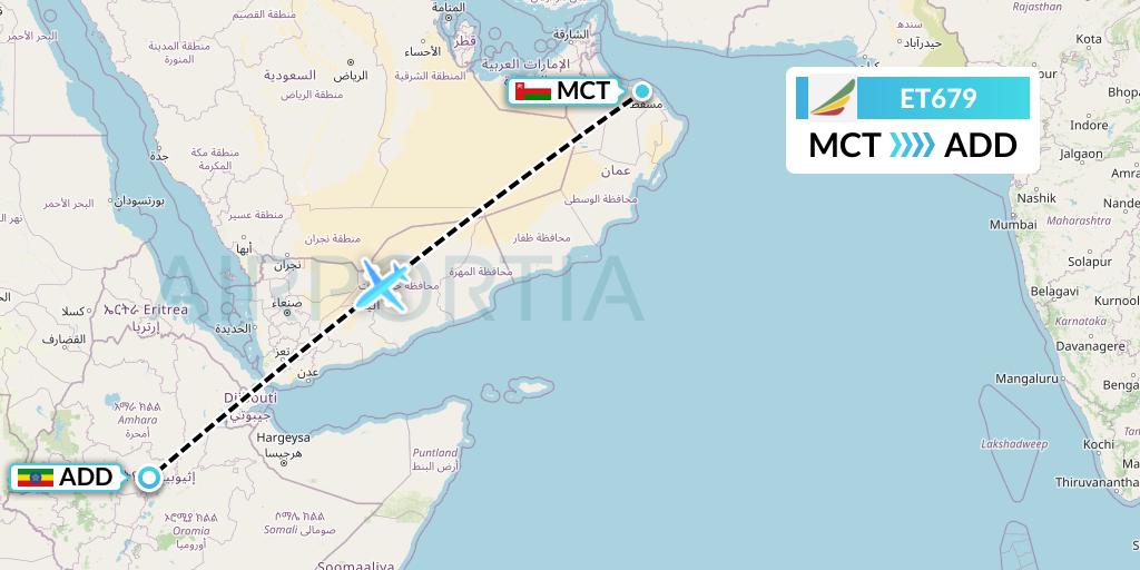 ET679 Ethiopian Airlines Flight Map: Muscat to Addis Ababa
