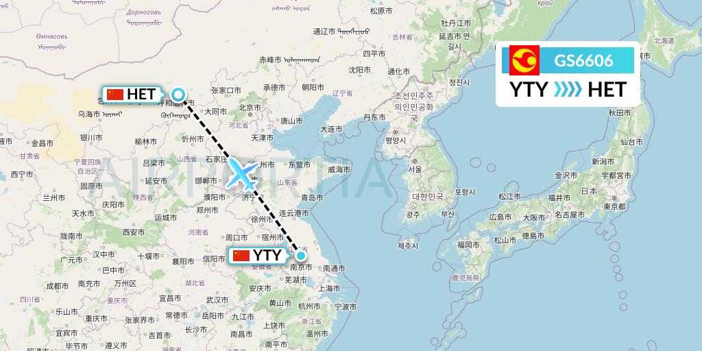 GS6606 Tianjin Airlines Flight Map: Yangzhou to Hohhot