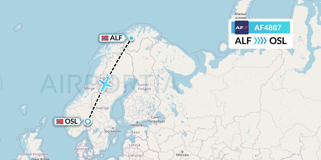 AF4887 Air France Flight Map: Alta to Oslo