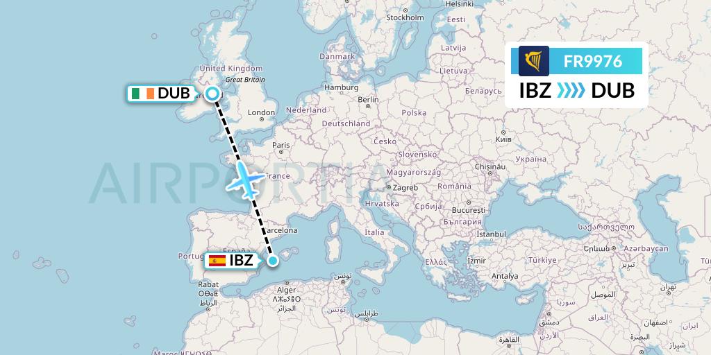 FR9976 Ryanair Flight Map: Ibiza to Dublin
