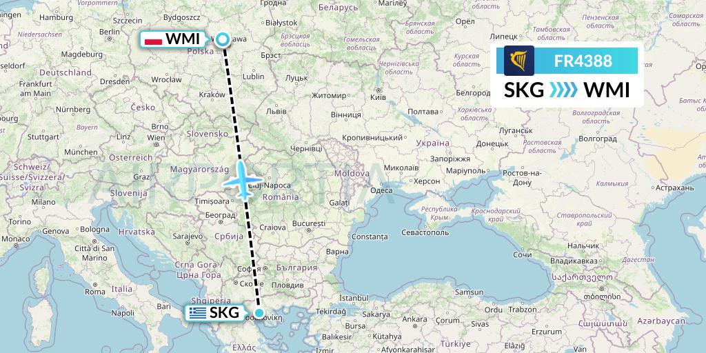 FR4388 Ryanair Flight Map: Thessaloniki to Warsaw