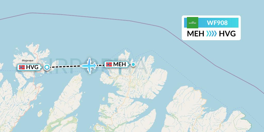 WF908 Wideroe Flight Map: Mehamn to Honningsvag