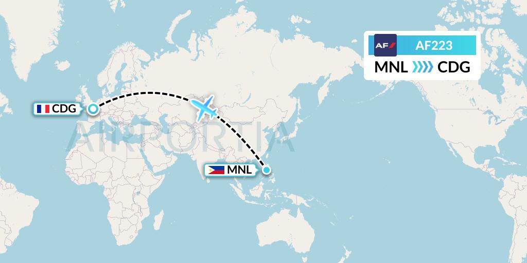 AF223 Air France Flight Map: Manila to Paris