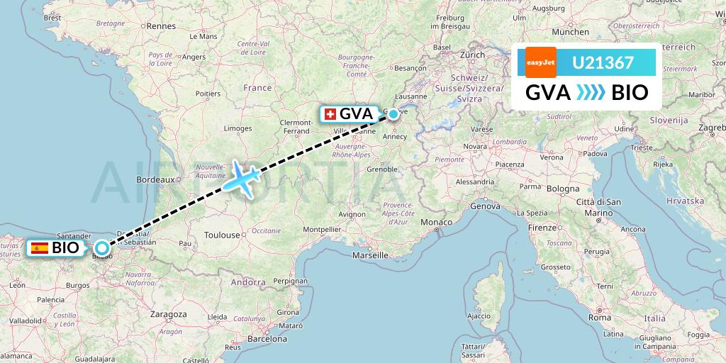 U21367 EasyJet Flight Map: Geneva to Bilbao