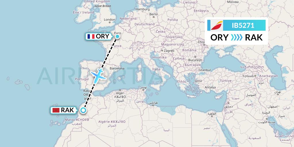IB5271 Iberia Flight Map: Paris to Marrakesh 