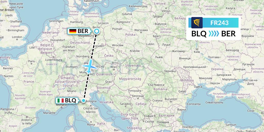 FR243 Ryanair Flight Map: Bologna to Berlin