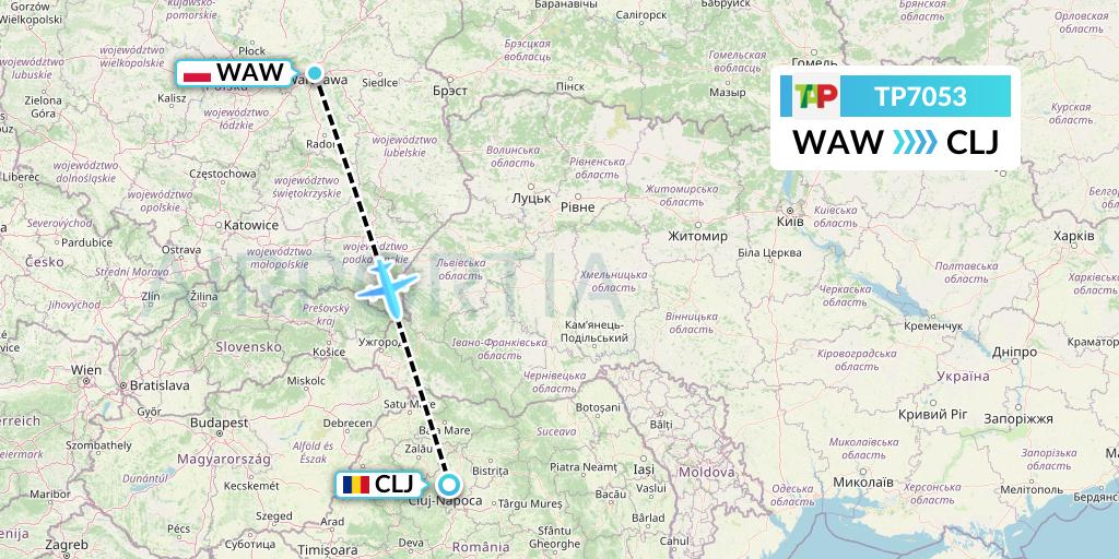 TP7053 TAP Portugal Flight Map: Warsaw to Cluj-Napoca