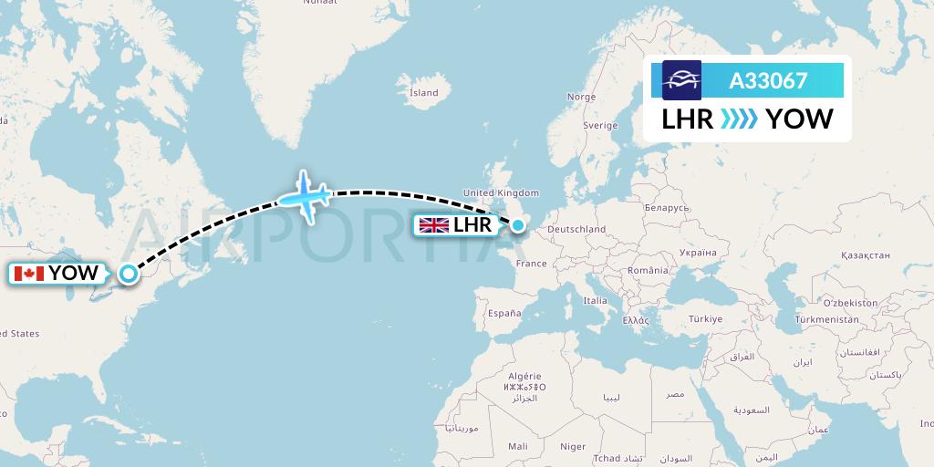 A33067 Aegean Airlines Flight Map: London to Ottawa