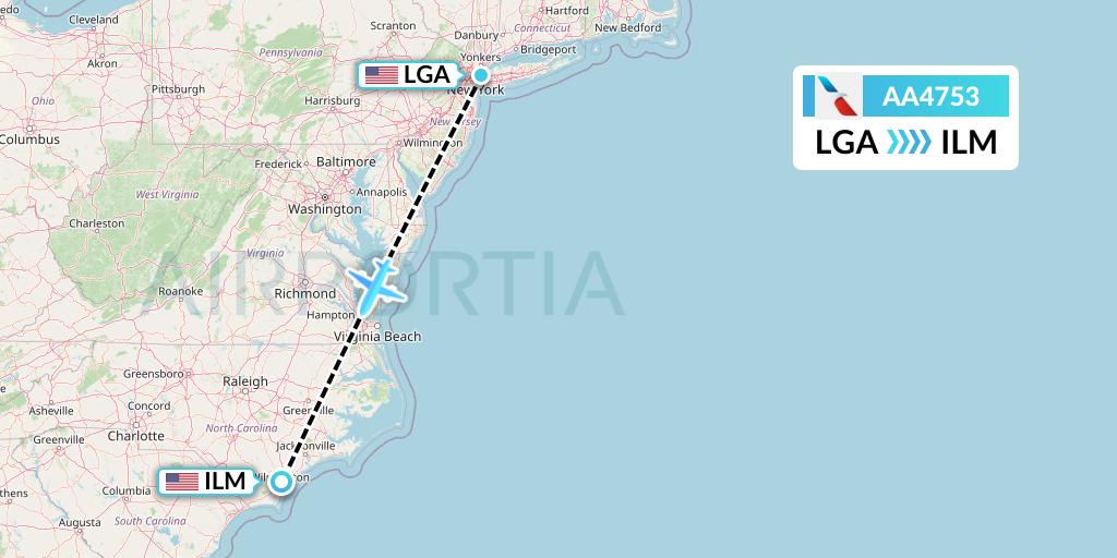 AA4753 American Airlines Flight Map: New York to Wilmington