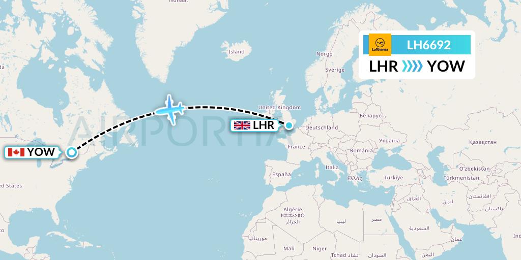 LH6692 Lufthansa Flight Map: London to Ottawa