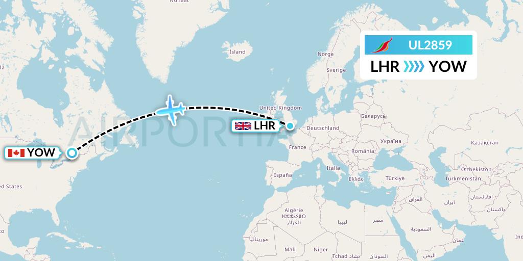 UL2859 SriLankan Airlines Flight Map: London to Ottawa