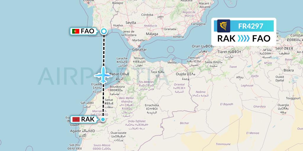 FR4297 Ryanair Flight Map: Marrakesh to Faro