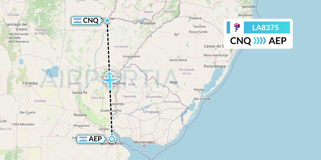 LA8375 LAN Airlines Flight Map: Corrientes to Buenos Aires