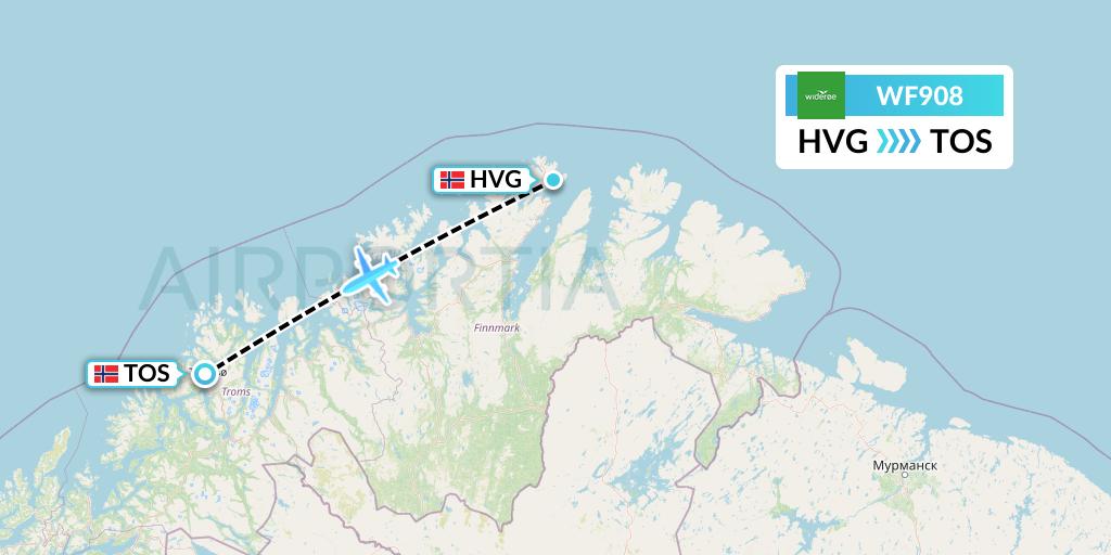 WF908 Wideroe Flight Map: Honningsvag to Tromso
