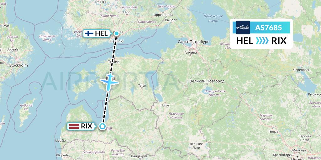 AS7685 Alaska Airlines Flight Map: Helsinki to Riga