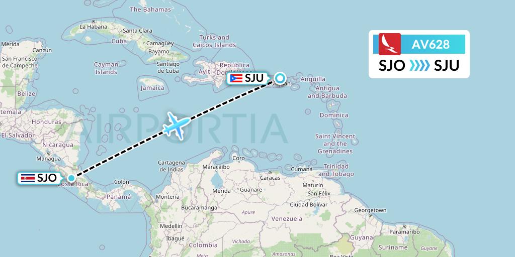 AV628 Avianca Flight Map: San Jose to San Juan