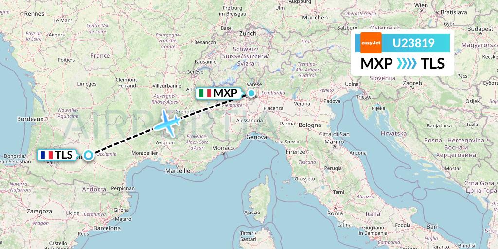 U23819 EasyJet Flight Map: Milan to Toulouse