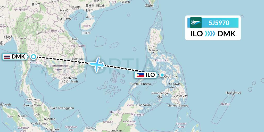 5J5970 CEBU Pacific Air Flight Map: Iloilo to Bangkok