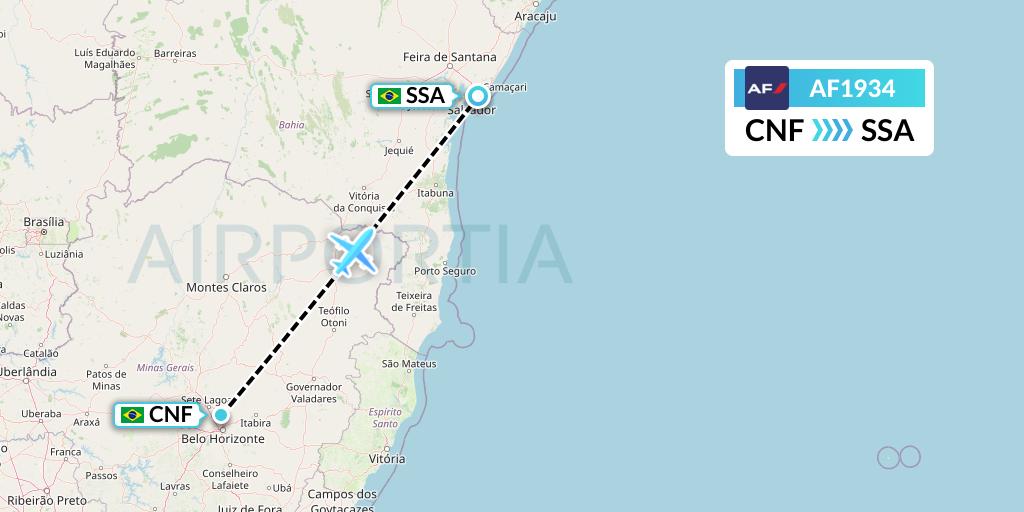 AF1934 Air France Flight Map: Belo Horizonte to Salvador