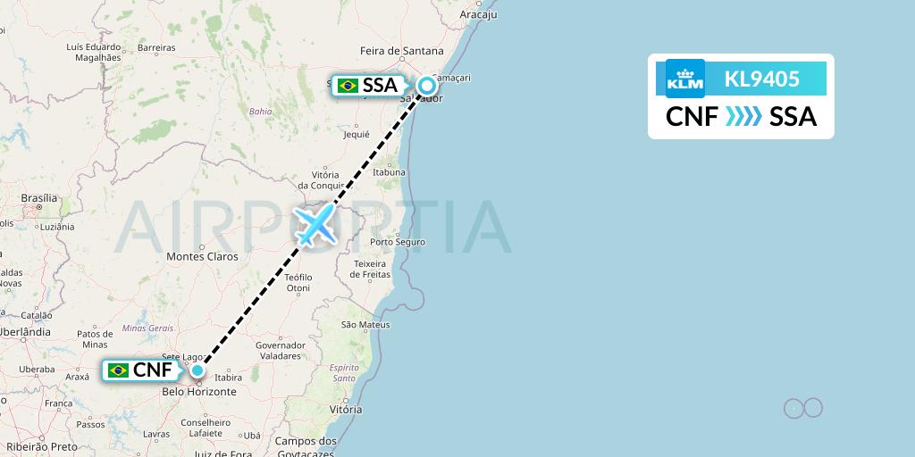 KL9405 KLM Flight Map: Belo Horizonte to Salvador