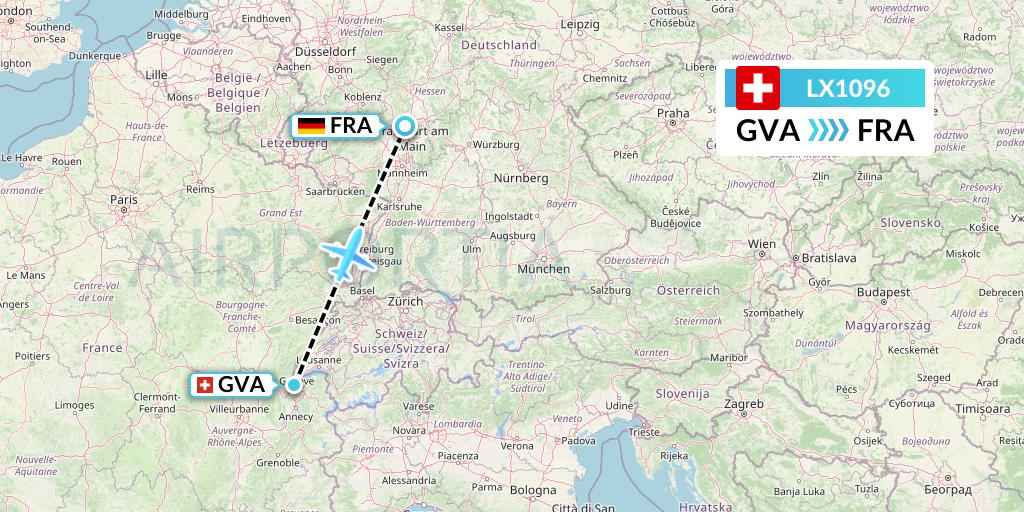 LX1096 Swiss Flight Map: Geneva to Frankfurt