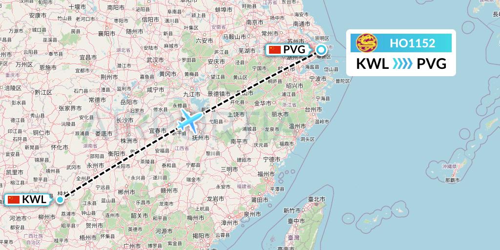 HO1152 Juneyao Airlines Flight Map: Guilin to Shanghai