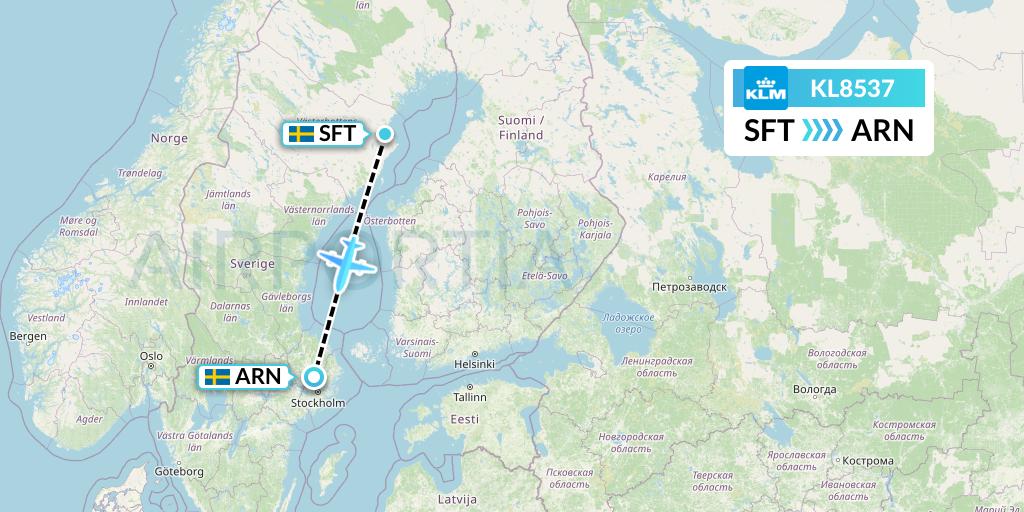 KL8537 KLM Flight Map: Skelleftea to Stockholm