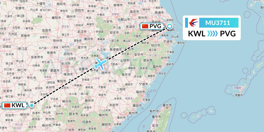 MU3711 China Eastern Airlines Flight Map: Guilin to Shanghai