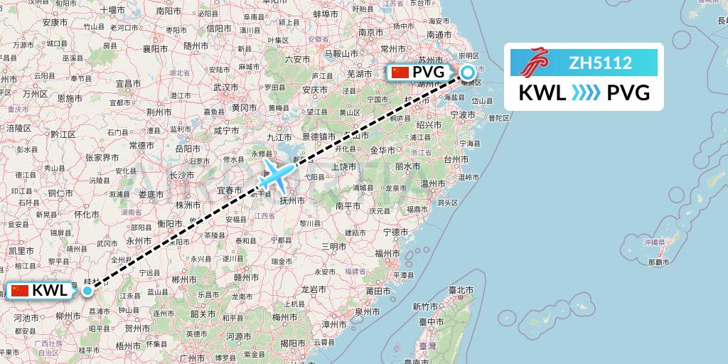 ZH5112 Shenzhen Airlines Flight Map: Guilin to Shanghai