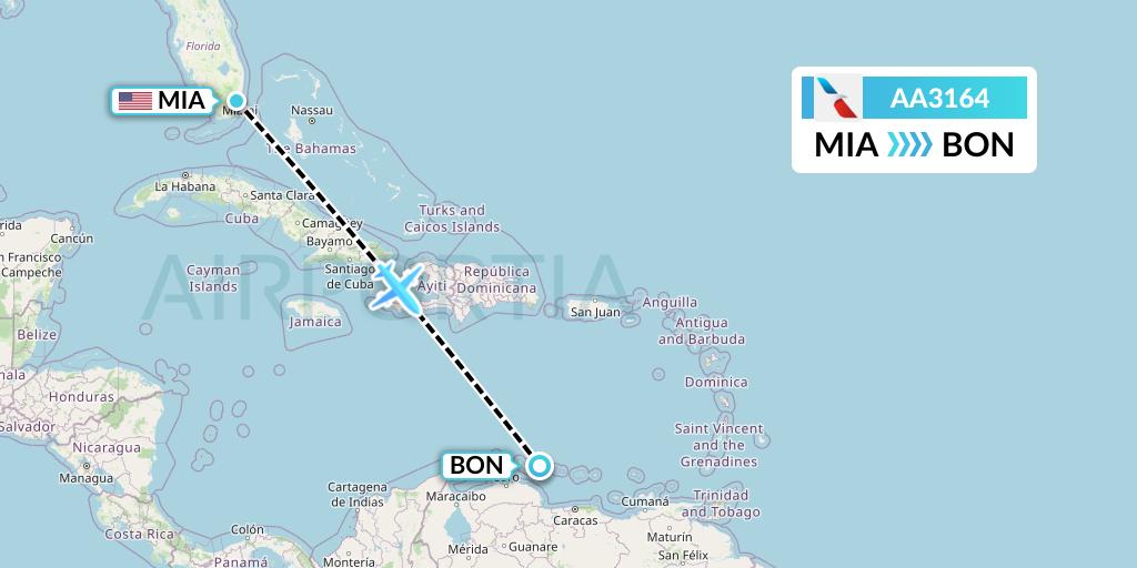 AA3164 American Airlines Flight Map: Miami to Bonaire