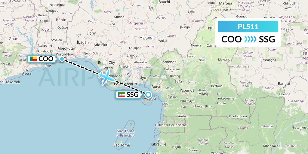 PL511 Southern Air Charter Flight Map: Cotonou to Malabo