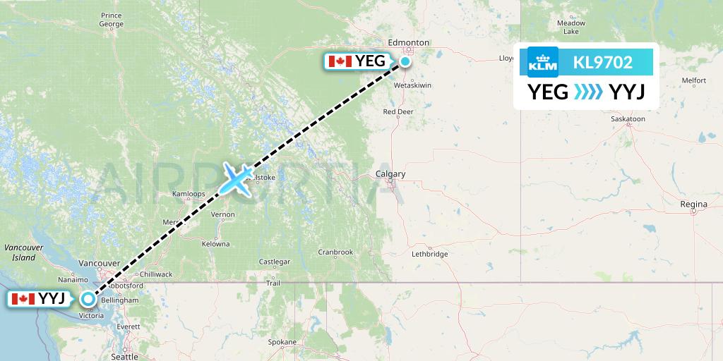 KL9702 KLM Flight Map: Edmonton to Victoria