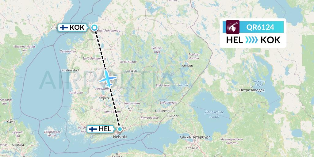 QR6124 Qatar Airways Flight Map: Helsinki to Kokkola