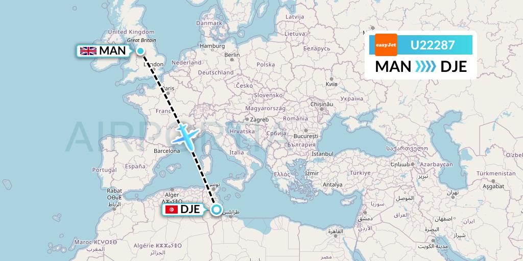 U22287 EasyJet Flight Map: Manchester to Djerba