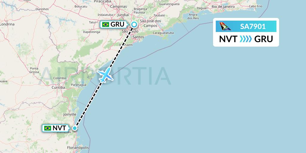 SA7901 South African Airways Flight Map: Navegantes to Sao Paulo