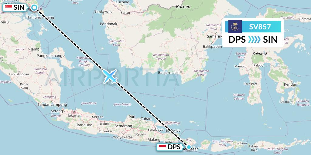SV857 Saudi Arabian Airlines Flight Map: Denpasar to Singapore